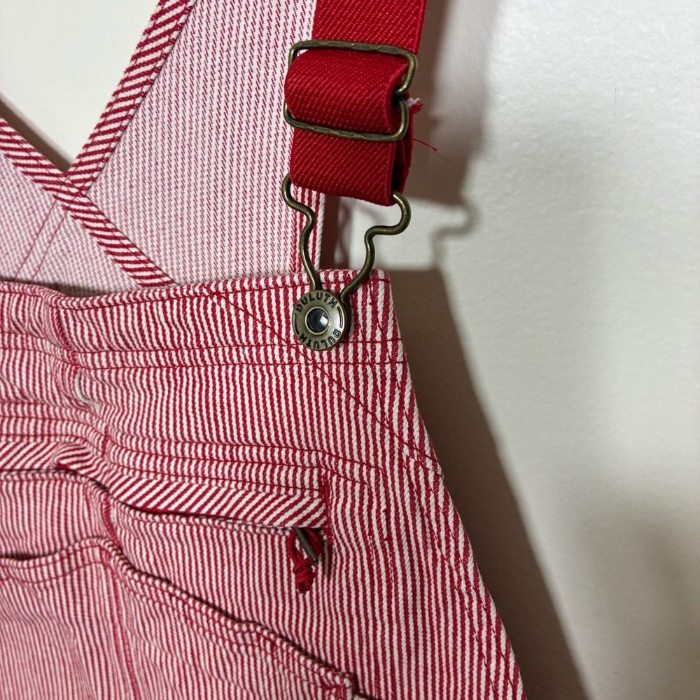 Duluth Trading Womens Railroad Gardening Overalls Size S x 31 Red Stripe Bibs - Picture 6 of 13